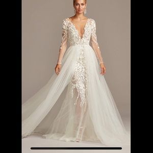 Embroidered Floral Illusion Bodysuit Wedding Dress with removable train